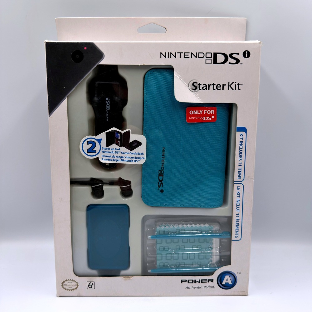 PowerA Nintendo DSi Starter Kit Teal Blue 11 Items Case Car Adapter Stylus New